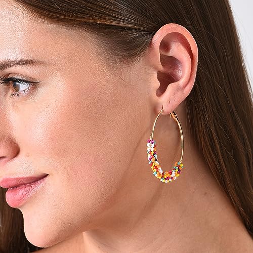 Jinxiuge 6 Pair Beaded Hoop Earrings Boho Flower Round Earrings Women's Handmade Earrings Set3