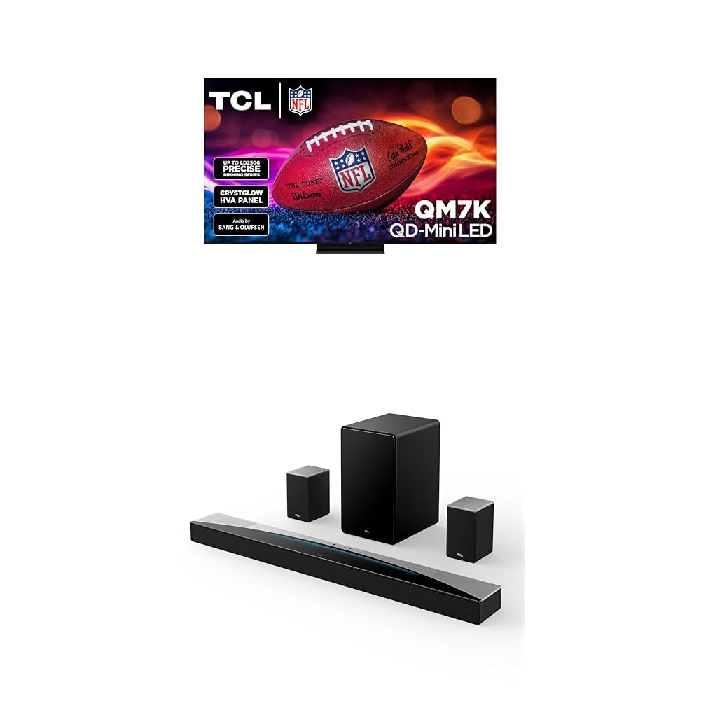 TCL 55-Inch QM7K QLED 4K Smart QD-Mini LED TV with Google TV (55QM7K, 2025 Model) + Q85H Q Class 7.1.4 Channel Sound Bar with Dolby Atmos