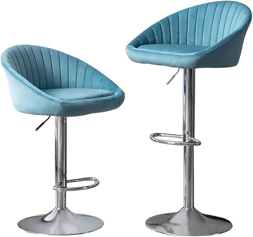 Juego de 2 taburetes de bar de terciopelo azul con una forma suave, sillas de bar giratorias ajustables, taburetes de respaldo alto, cocina, sala de