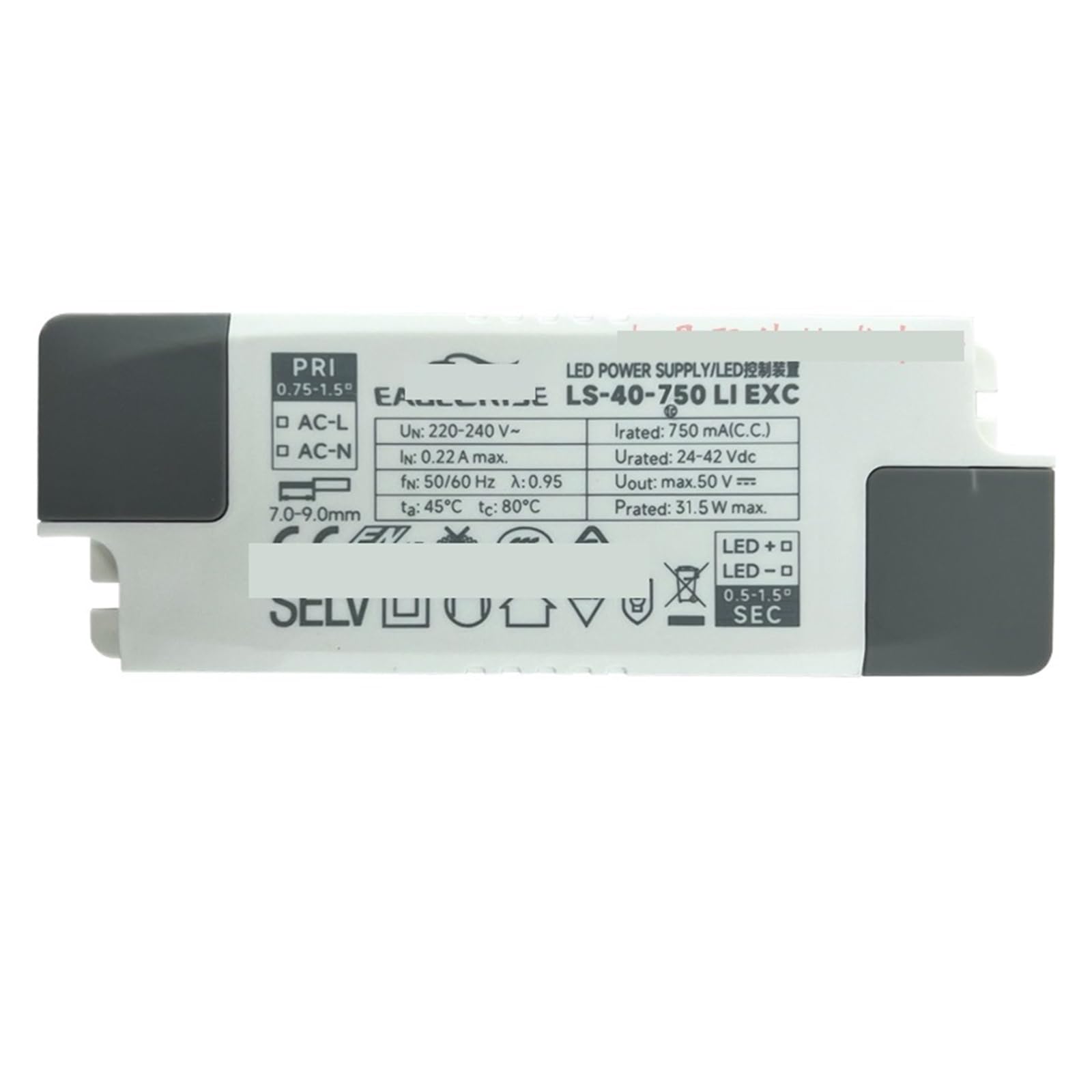 PWANUIGTE LED lamp Driving Power Supply Constant Current Isolation Switch Transformer 40W 950ma Ballast Voltage: 111V~240V(40W 750ma EXC)