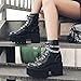 CYNLLIO Fashion Block Heel Platform Chain Combat Ankle Booties Women's Lace up Studded Motorcycle Boots Mid Calf Goth Boots