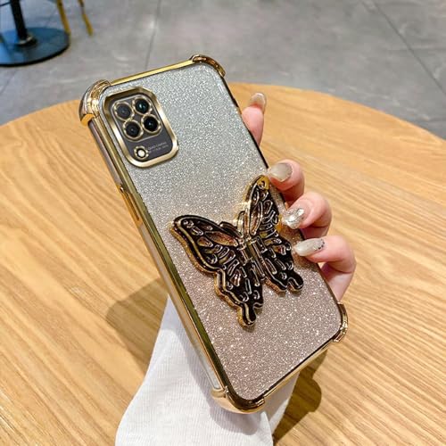 WOWUDI Carcasa con Paillettes para Vivo X50,Funda degradada,Anti-Impacto,Protección de Cámara Estética Silicona Parachoques TPU Niñas Mujeres- Oro