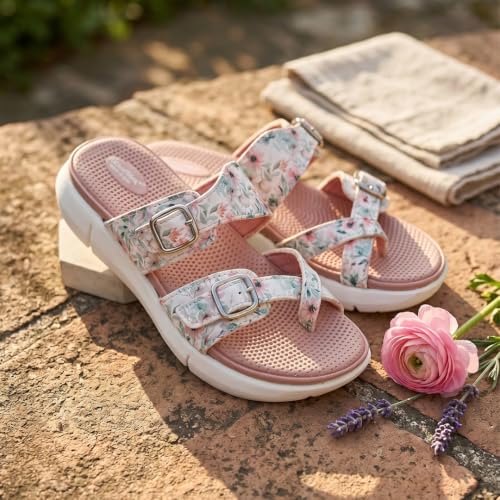 Image of KazarMax Women Magnolia Lightweight Double Strap | Cushioned | Bounce Back | Comfortable Flat Sandals