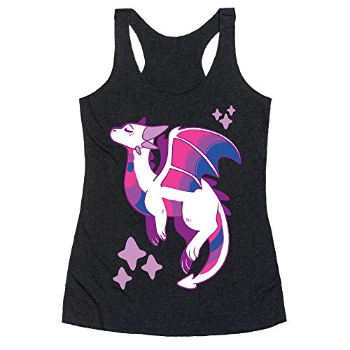LookHUMAN Bi Pride Dragon Small Heathered Black Women's Racerback Tank