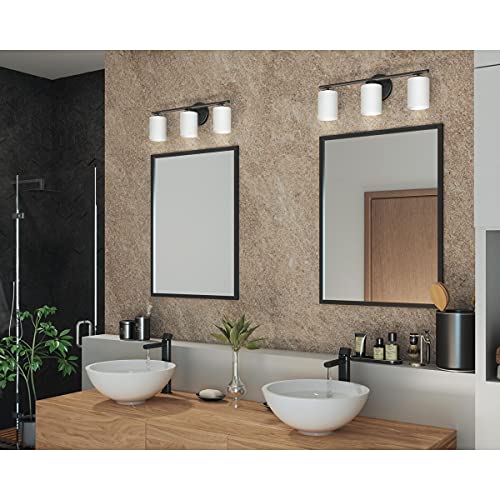 Replay Collection 3-Light Etched Glass Modern Bath Vanity Light Textured Black - Image 3