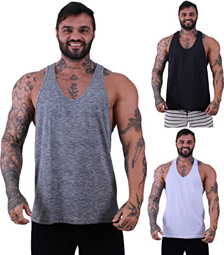 Kit 3 Regata Cavada Masculina MXD Conceito Academia Musculação Treino Gym Sem Estampas Lisas (G, Opç
