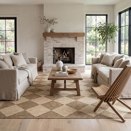 nuLOOM Outdoor Performance Collection Sabina Brown/Ivory, 6'7' x 9', Soft, High Traffic, Stain Resistant, Easy Clean, Durable Area Rug for Indoor/Outdoor Patio, Deck, Porch, Garden, Courtyard