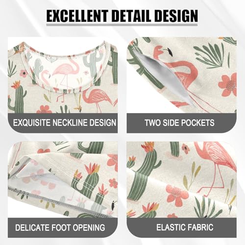 ALAZA Cactus Flamingo Pajama Set Short Sleeve Sleepwear Soft Lounge Nightwear4