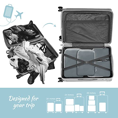 WOOMADA Compression Packing Cubes for Suitcases Travel Essentials 4 Set Expandable Travel Bags Organizer for Luggage(dark grey)4
