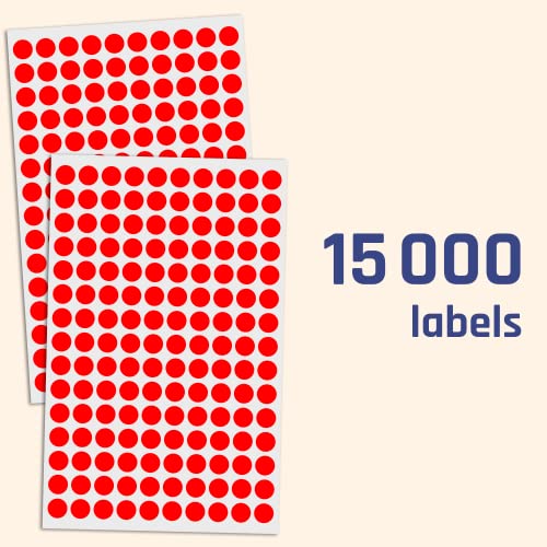 Image of 10 mm Adhesive Dots Label Stickers Self-Adhesive - (Pack of 15,000, Red)