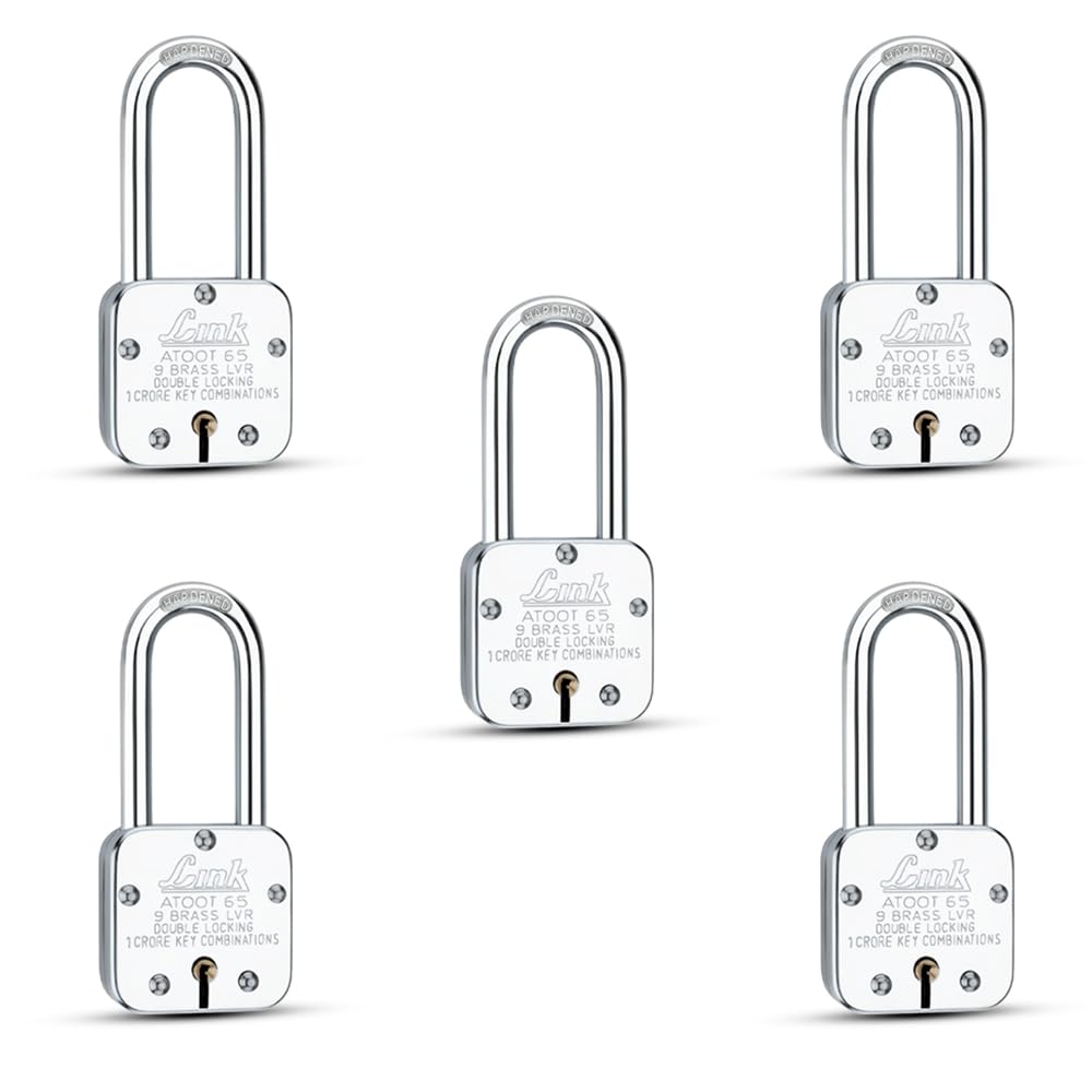 Link® Atoot 65Lsmm Long Shackle | 1 Crore Key Combinations | Steel Body | Hardened Shackle | 9 Brass Lever | Made in India | Each Padlock with 3 Silver Keys (Pack of 2) — Amazon image 8