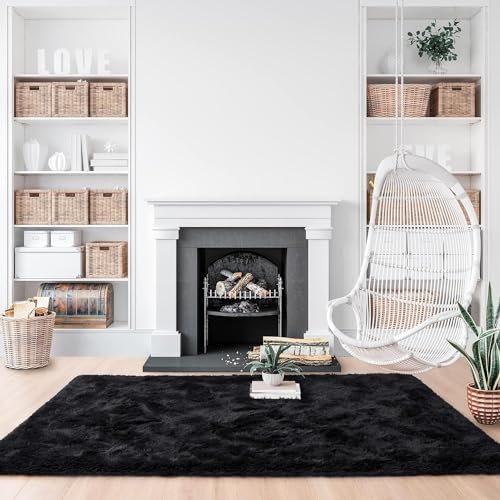 Image of F R Creation Shaggy Carpet Solid Plain Fluffy Fur Rectangular Rugs for Bedroom Living Room Microfiber & Polyster Modern Interior Floor Size 5X8 Multi