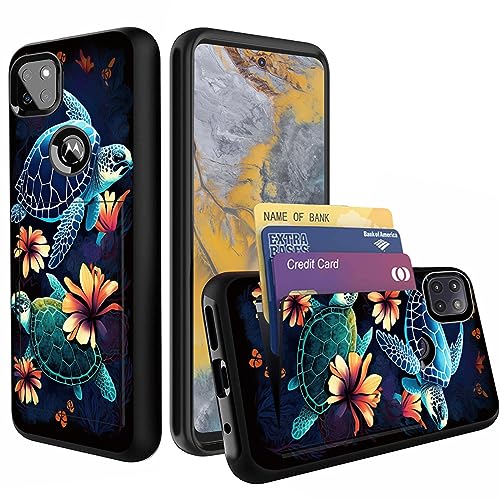 Moto One 5G Ace/Moto G 5G Case,Wallet Case Credit Card Holder Flip Case Full Body Best Protective Soft Hybrid TPU Hard Durable Shockproof for Motorola Moto One 5G Ace,Sea Turtle with Flowers
