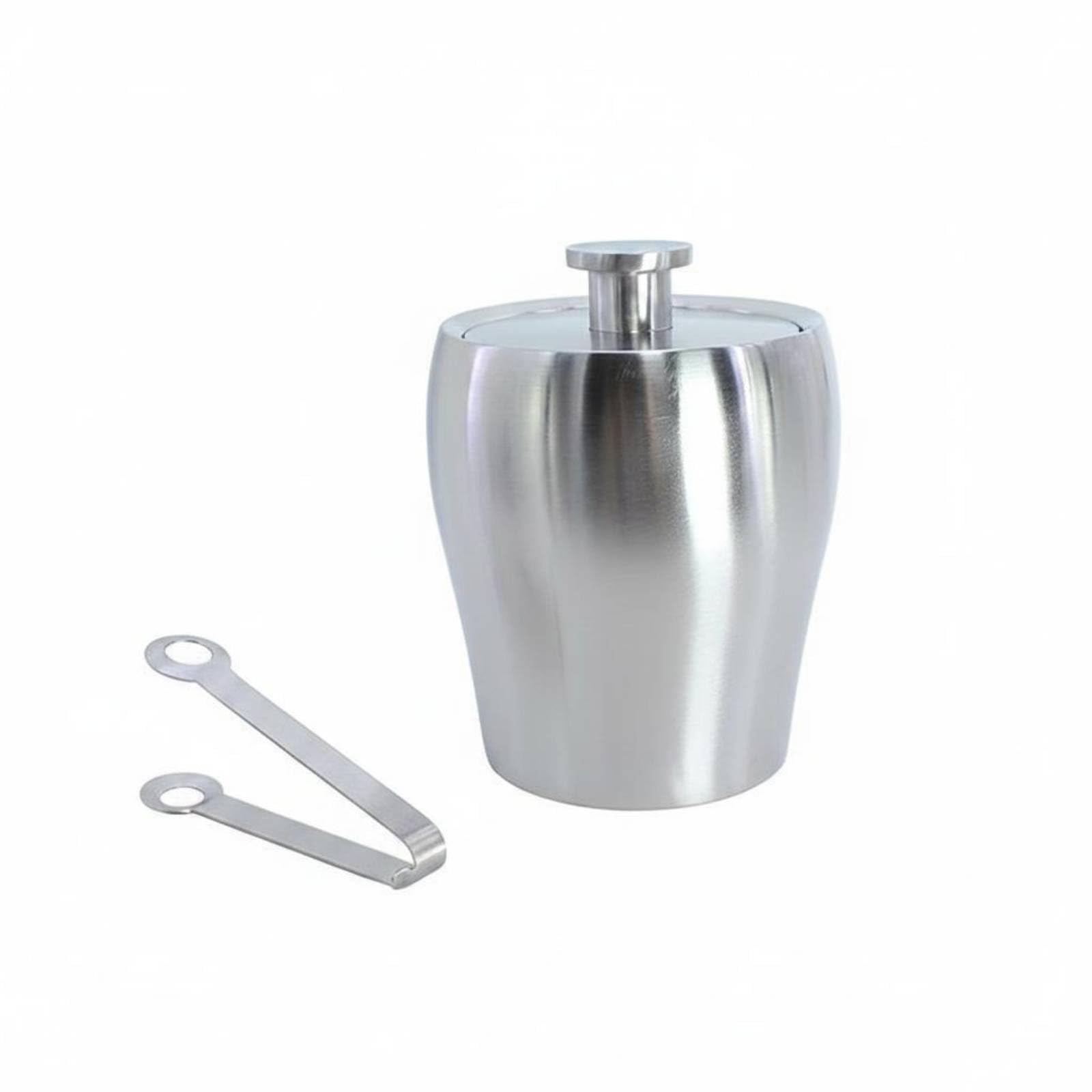 perfk Cubeta Doble Capa Acero Inoxidable Recipiente de Hielo de Botellas Contenedor Firme Adecuado para Cenas Hogares Hoteles, Cubo De Hielo con Tapa Y Pinzas, Acabado Arenado