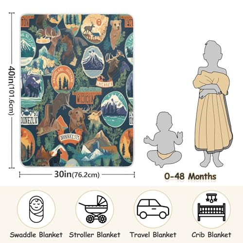 Image of Baby Swaddle Blanket for Boys Girls Soft Warm Stroller Throw Blanket for Newborn Infant Toddler 30X40in Camping National Park Colorful Labels Emblems (2)
