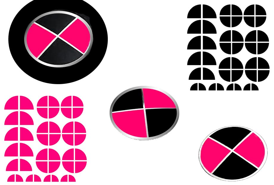 Image of Matte Black and Pink - Compatible with BMW - Stickers Overlay Vinyl Decal for All Emblems Caps Logos Roundels Badges