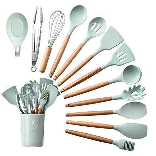Opiniones y reviews de Paletas de cocina - los más vendidos. 47 Juego de Utensilios de Cocina: 13 piezas de Uensilios de Cocina de Silicona - Juego de Espátula Antiadherente con Mango de Madera (Verde)