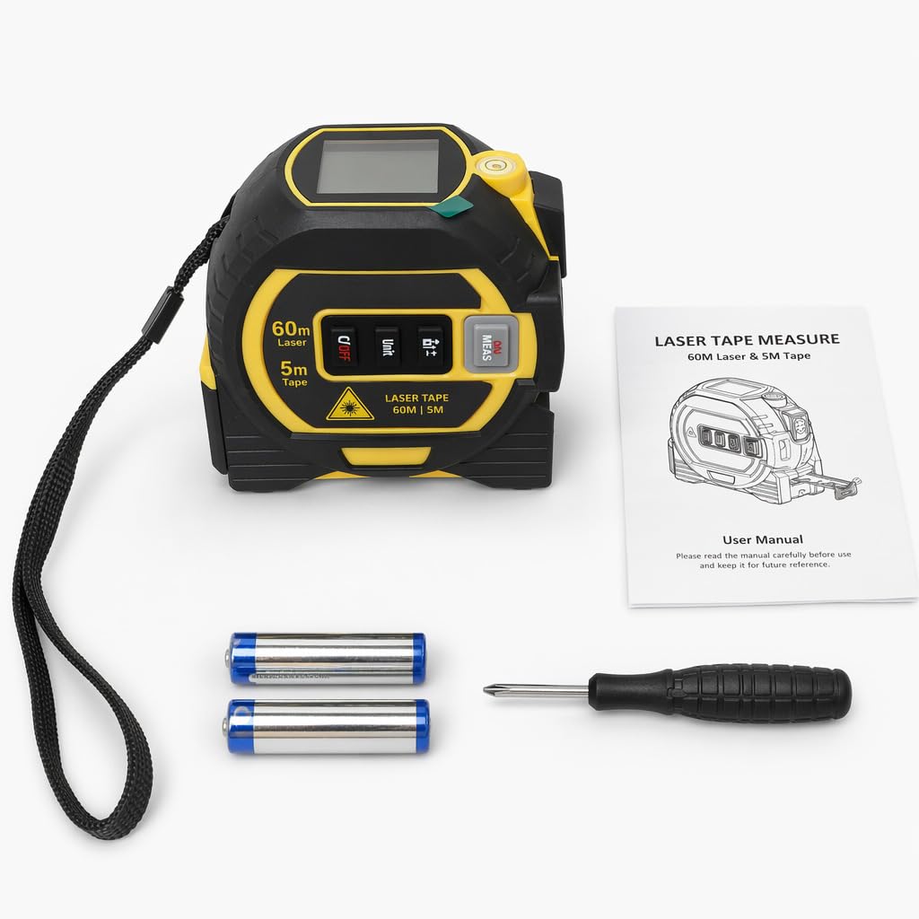4-in- 1 Laser & Tape Measure (Black & Yellow, Medium)