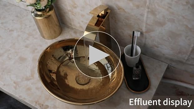 GLOBAOSALU Oval Gold Vessel Sink with Faucet and Pop-Up Drain 17
