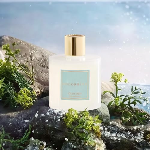 Image of COCORRINA Reed Diffuser - Ocean Mist 6.7 Fl.oz Reed Diffuser Set with Sticks & Preserved Baby's Breath, Reed Diffuser for Home Bathroom Shelf Decor