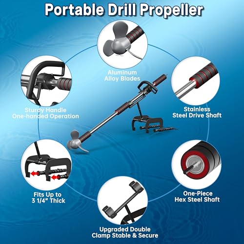 Image of Drill Propeller with Mount Kit, Handle & Installation Guide - Fits for Kayak, Canoe, Raft, Boat, Outdoors, Pontoons, Fishing Tubes, Watercraft, Dinghy, Sailboat