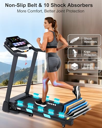 Image of BORGUSI Auto Incline Treadmill - 3.5HP Folding Treadmills with 15% Auto Incline Running Machine for Home, 320 LBS Capacity, 10 MPH Speed, 36 Preset Programs, Bluetooth App, Upgrade LCD Panel