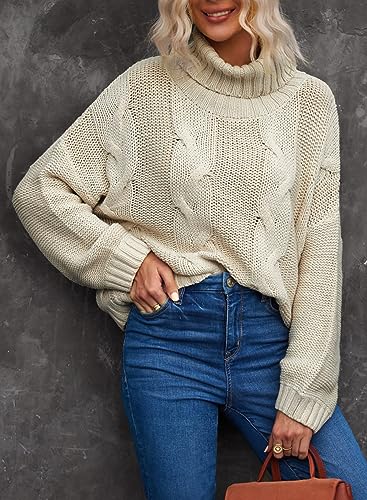 Image of Dokotoo Womens 2026 Winter Fall Solid Turtleneck High Neck Balloon Long Sleeve Sweaters Pullover Outerwear