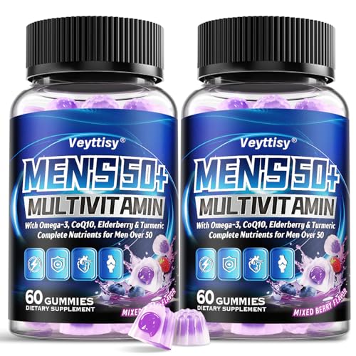Sugar Free Multivitamin Gummies for Men 50 Plus - Methylated Multivitamin with Omega-3, CoQ10,...