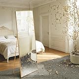 PerGar Miroir sur Pied, incassable, Mural, à Poser ou à Suspendre, Cadre Fin en Aluminium, pour Chambre à Coucher, Salon (doré, 150 x 40 cm)