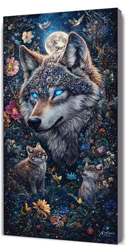 Pintar por Numeros Adultos Lobo lindo, Niños DIY Paint by Numbers, Cuadros para Pintar por Numeros para Principiantes, Incluye Lienzo, Pincel, Pigmento Acrílico, Decor para El Hogar, 100x200cm D-304