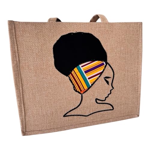 Sac en jute motif Wax africain grand cabas de plage et sac femme ethnique tendance