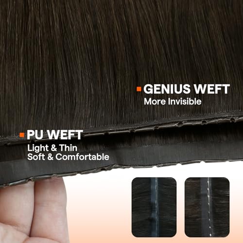 Image of Full Shine Butterfly Weft Hair Extensions 18 Inch 100G Dark Brown | Invisible Pu Hole Weft, Straight Hand Tied Extensions, Dark Brown, Remy Human Hair, Office Styling
