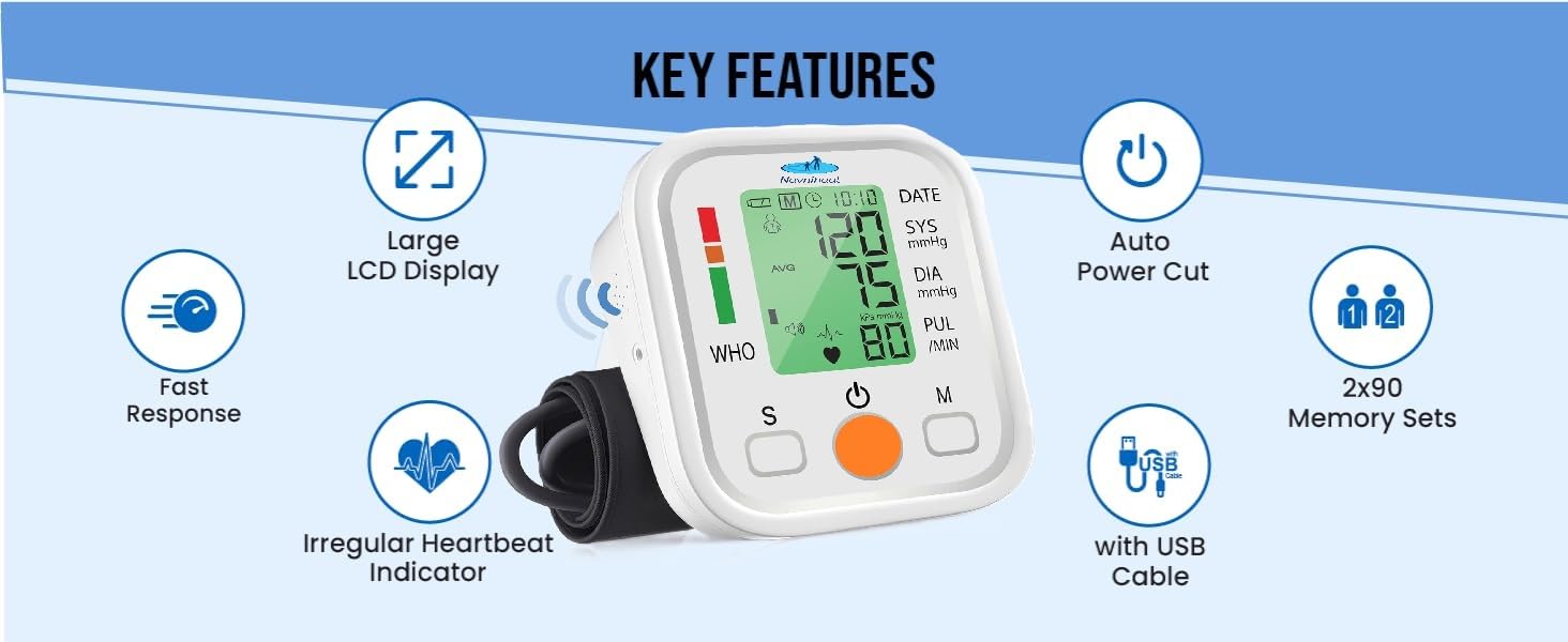 Navnihaal® Blood Pressure Monitor | Digital BP check machine for home | Fully automated upper hand style BP Monitor | With USB cable and AAA battery. Large LCD Performance (1 year warranty) Navnihaal® Blood Pressure Monitor | Digital BP check machine for home | Fully automated upper hand style BP Monitor | With USB cable and AAA battery. Large LCD Performance (1 year warranty)