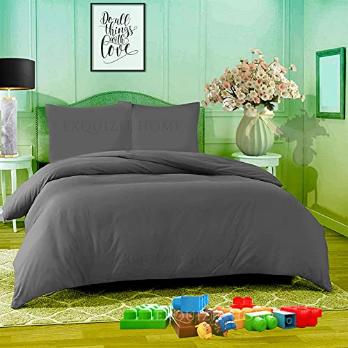 EXQUIZIT HOME Bettwäsche-Set mit passendem Kissenbezug, pflegeleicht, einfarbig, Polyester-Baumwollmischgewebe, Farbe: Grau, Einzelbett Cover