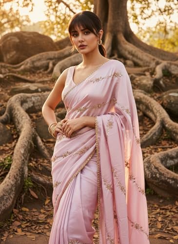 Image of Glory Sarees Women's Georgette Silk Heavy Beads & Sequin Embroidery Work Saree With Blouse Piece (Beads Work103 Parent)