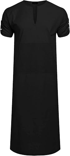 Miniatura 4 de COOFANDY Bata de lino con cuello en V para hombre, manga corta, caftán, thobe, camisa casual para playa, verano