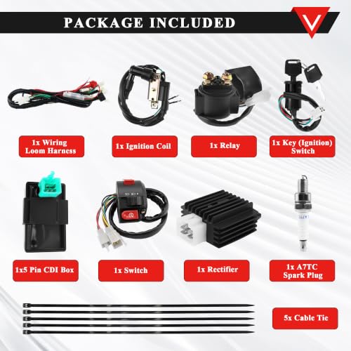 Image of PRO BAT 125cc ATV Full Wiring Harness Assembly Kit | w / Solenoid Relay Ignition Voltage Regulator CDI for 50cc 70cc 90cc 110cc 125cc Chinese Mini Kid ATV Quad 4 Stroke Wheeler