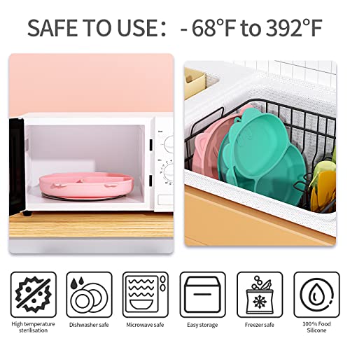 Deejoy Baby Plates, Toddler Eating Utensil Set With Spoon Fork And Removable Straw For Self Feeding, 100% Silicone Divided Design, Bpa Free, Microwave & Dishwasher Safe - Pink #TOP1