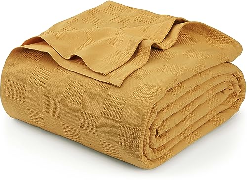 Image of Utopia Bedding 100% Cotton Thermal Blanket Mustard Twin, 90x72 Inches