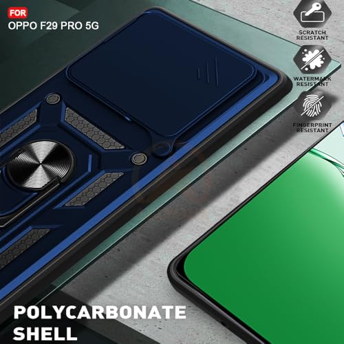 Image of Armor Bumper Back Cover Case for Oppo F29 Pro 5G Rotating Camera Cover, Ring Holder & Kickstand | Heavy Duty & 360 Degree Protection Oppo F29 Pro 5G Back Cover (Blue)