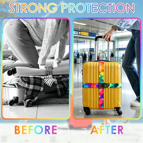 Image of 4 Pack Luggage Straps for Suitcases Adjustable Luggage Belt Suitcase Strap Travel Bag Accessories (Colorful Geometry(4 Pack))