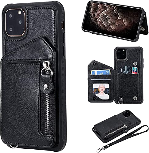Étui iPhone 12 Pro Max antichoc cuir portefeuille béquille noir 6.7