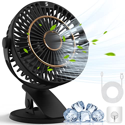 COZII Mini Ventilator, USB Ventilator Leise Clip Ventilator Tischventilator mit LED-Anzeige, 720° Drehung & 5 Geschwindigkeiten, 16cm Tragbarer Ventilator für Zuhause, Büro, Kinderwagen, Outdoor 1