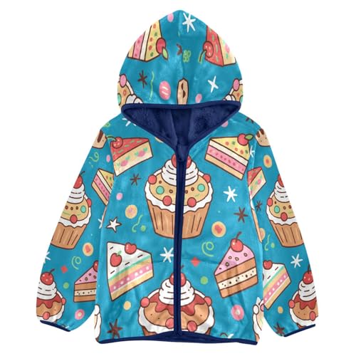 Cakes and Slices Pattern Print Toddler Fleece Jacket Girl Boys Hooded Fleece Jacket Coat Warm Outwear Zip-up 3-10T
