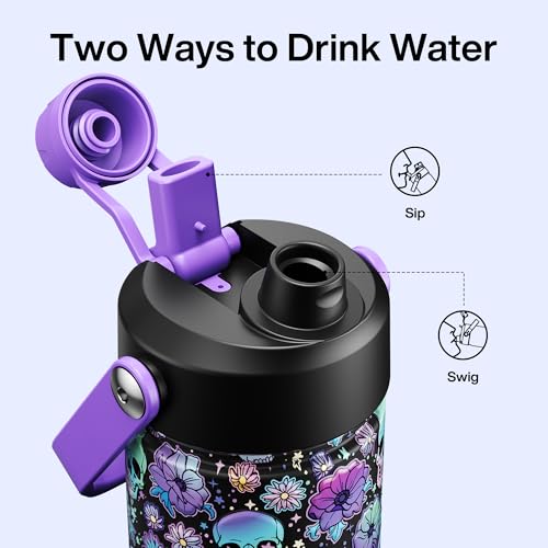 Image of ENCOOL Insulated Water Bottle with Straw Stainless Steel Water Bottle, Leak-Proof, BPA-Free, Double Wall Vacuum Keeps Cold for 24 Hours for Sports, Travel, School (26 oz, Floral Afterlife)