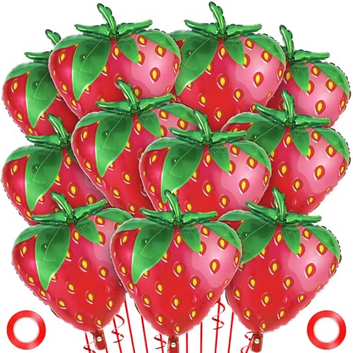 12 Pcs Strawberry Balloons Sweet Fruit Balloons for Birthday Party Decorations Strawberry Foil Balloon for Strawberry Themed Party Baby Shower Gender Reveal (12 Pcs)