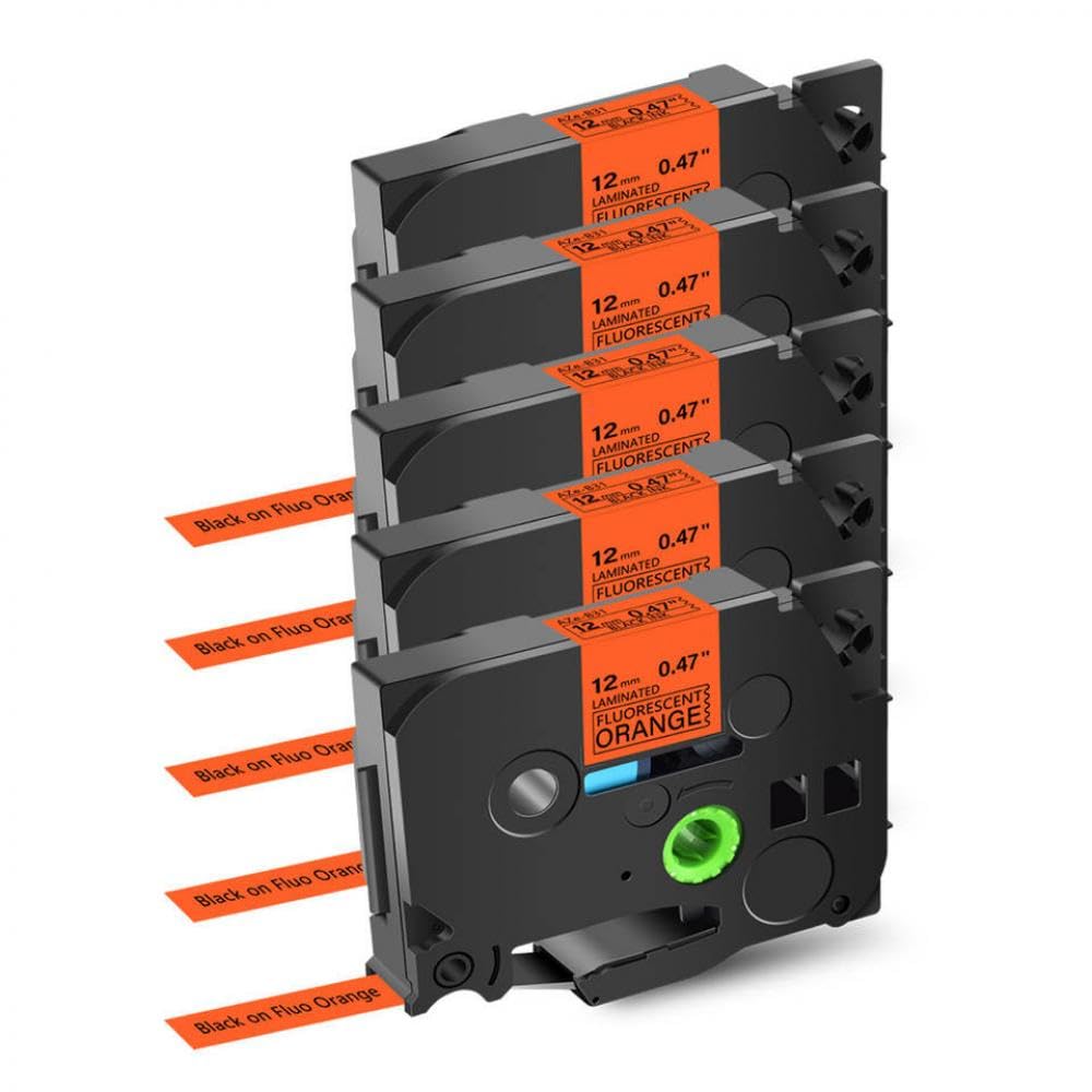 Ruban d'étiquettes laminé Compatible avec PT2730 PT960 PTD600VP 6-24mm 5PK TZE B51 B41 B31 B21 Noir sur Orange
