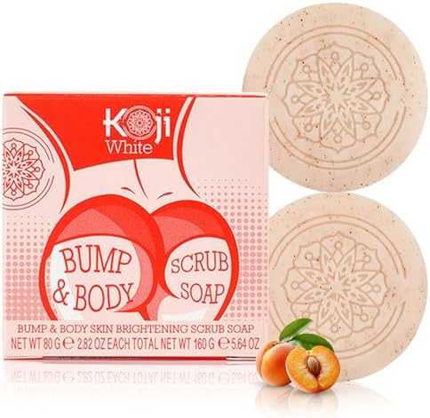 Koji White Kojic Acid Bump Eraser Body Scrub Soap for Exfoliation Butt, Elbow, Underarm with Glutathione, Coenzyme Q10, Skin Brightening for Fade Dark Spots, Fine Lines and Wrinkles, 2.82 oz (2 Bars)