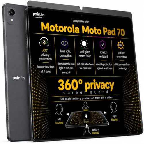 Image of Pxin 360 Pro Privacy Screen guard compatible with Motorola Moto Pad 70 | Anti Glare | Anti UV | Anti Blue | Anti Reflection | Privacy Filter | Unbreakable Build