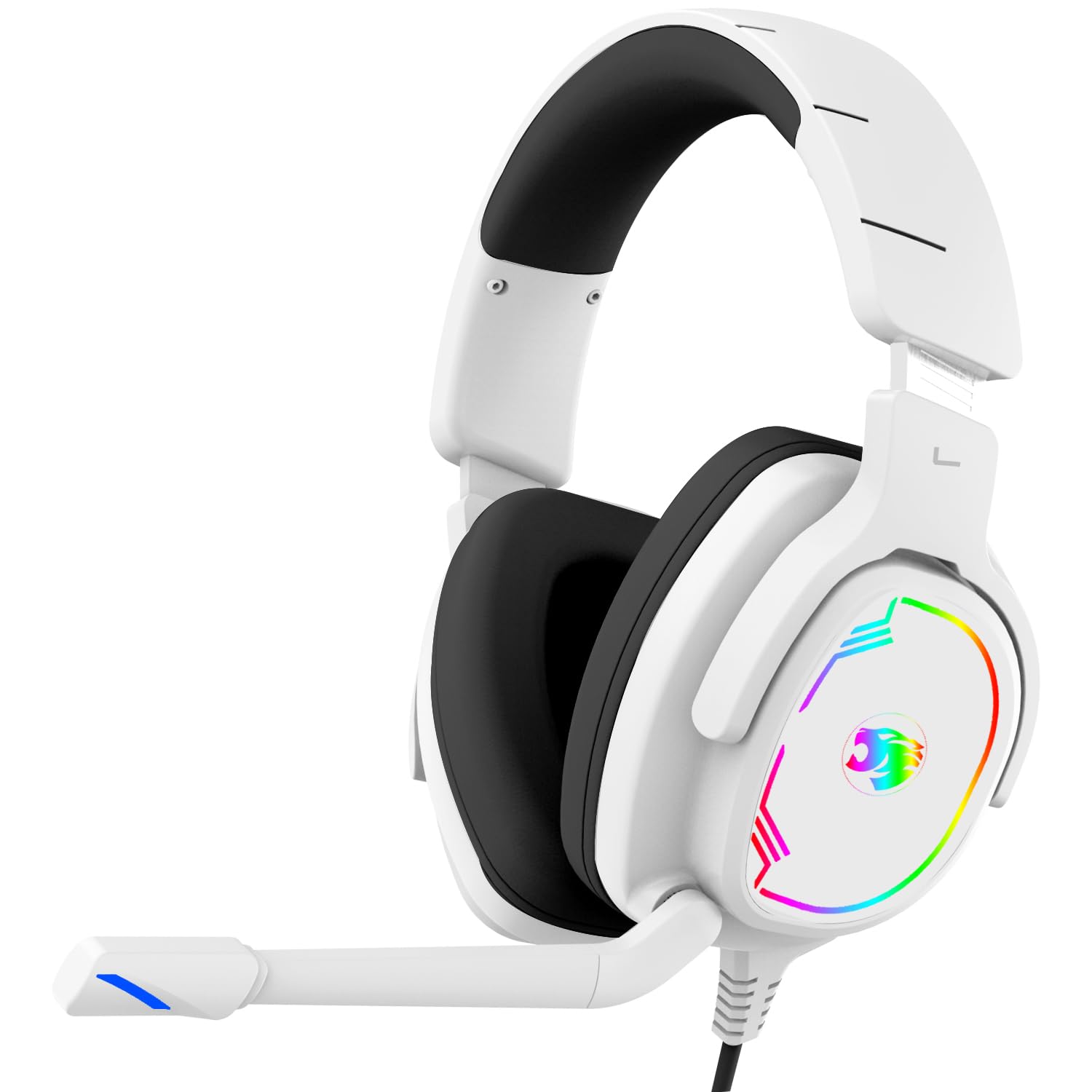 Jimonyer Casque de jeu pour PC/PS4/PS5/Xbox One/Switch, casque de jeu stéréo avec microphone flexible antibruit, casque d'ordinateur avec prise jack 3,5 mm et lumière RVB (blanc)